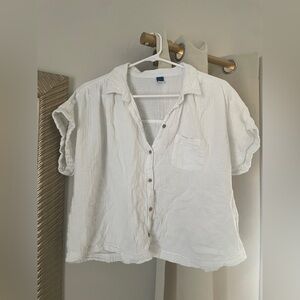 old navy white 100% cotton gauze button down top